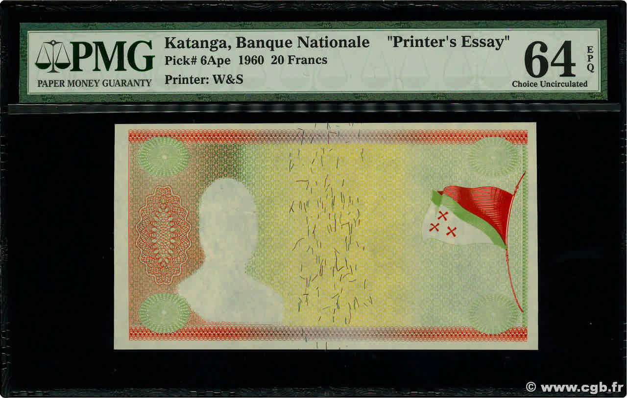 20 Francs Essai KATANGA  1960 P.06Ape fST+