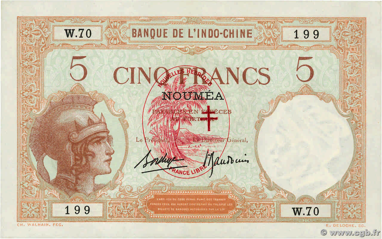 5 Francs NEW HEBRIDES  1941 P.04b AU