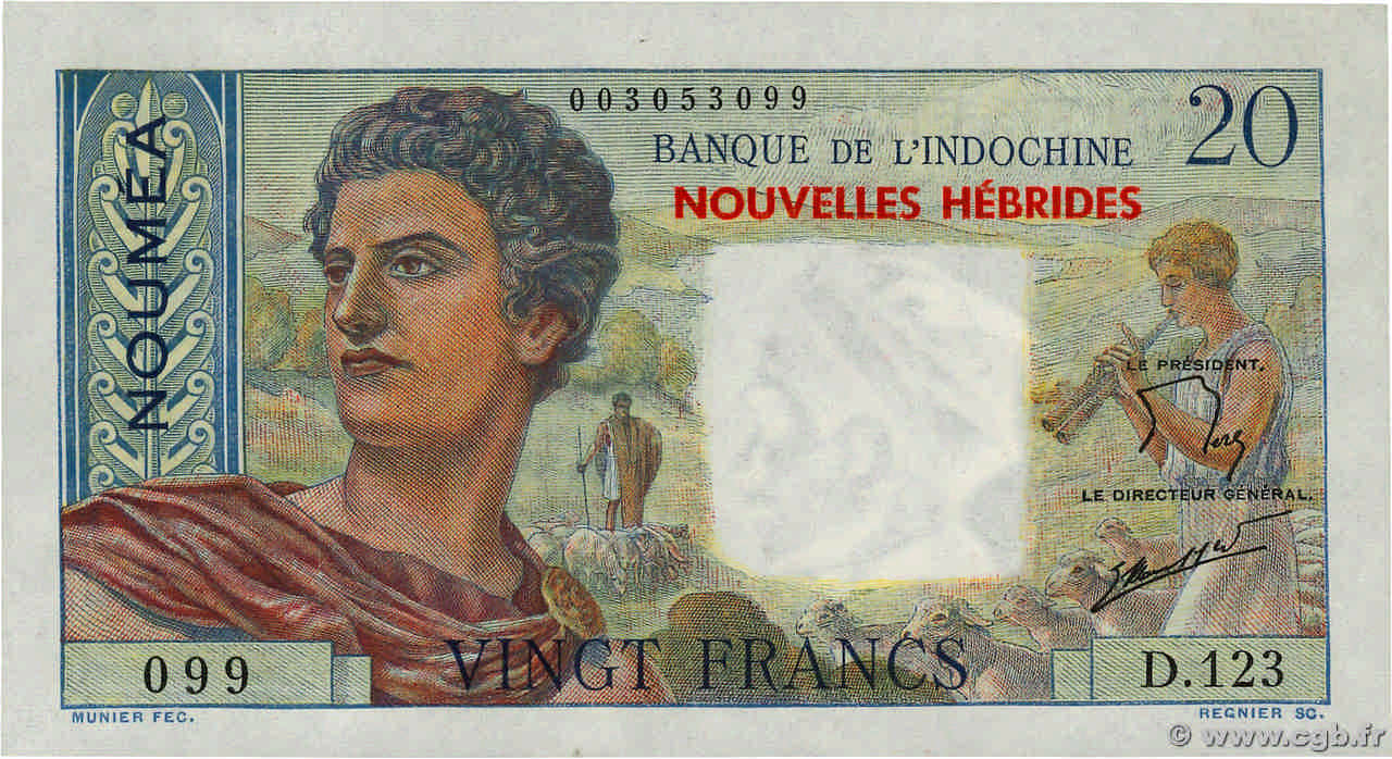 20 Francs NEW HEBRIDES  1951 P.08b AU+