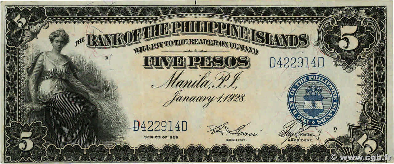 5 Pesos FILIPPINE  1928 P.016 BB