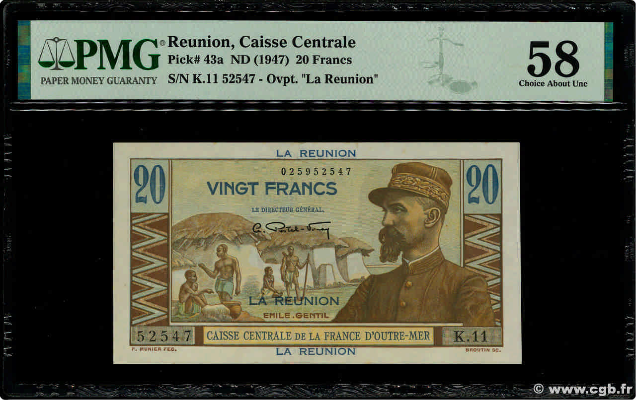 20 Francs Émile Gentil ÎLE DE LA RÉUNION  1947 P.43a SPL