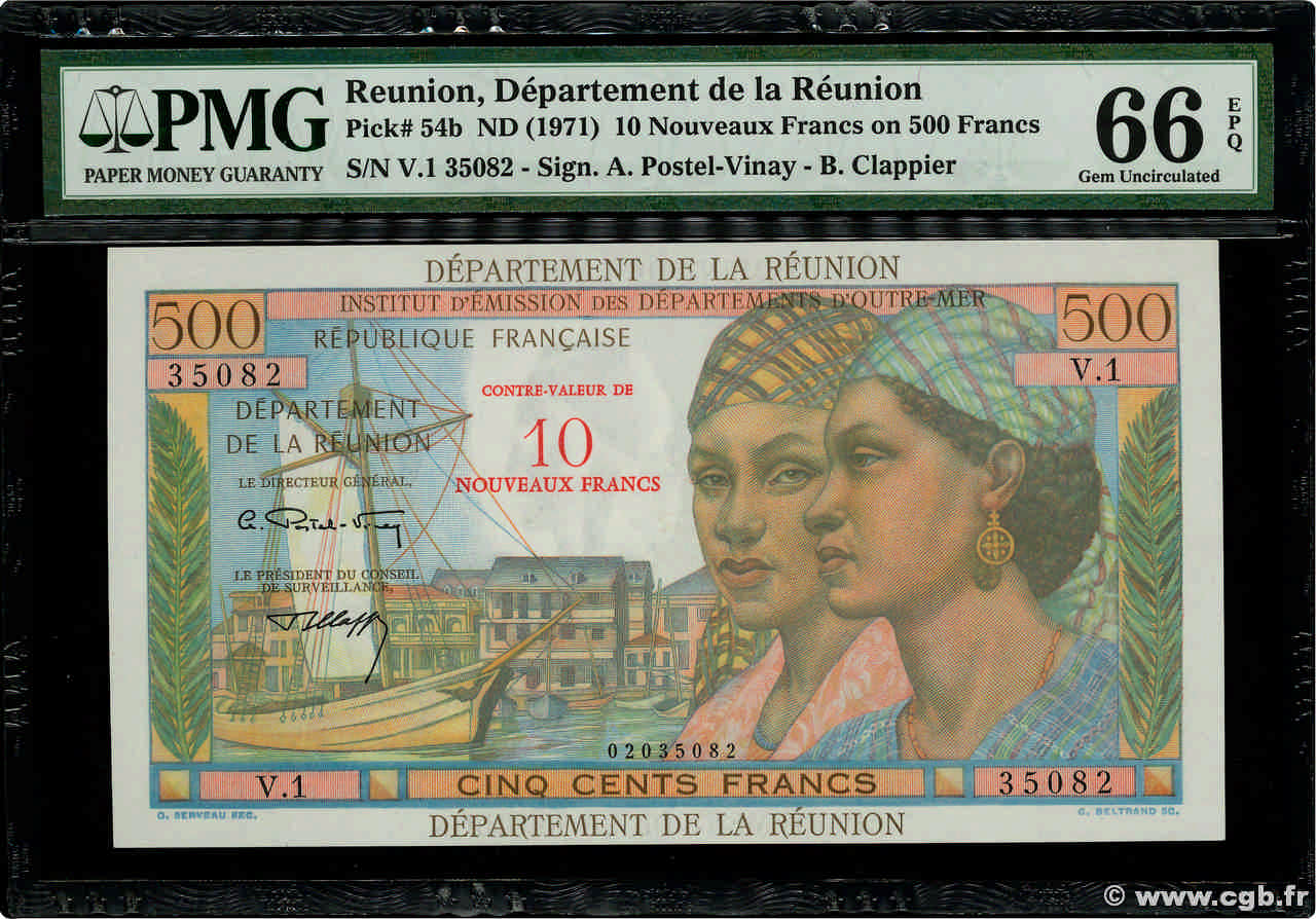 10 NF sur 500 Francs Pointe à Pitre ISOLA RIUNIONE  1967 P.54b FDC