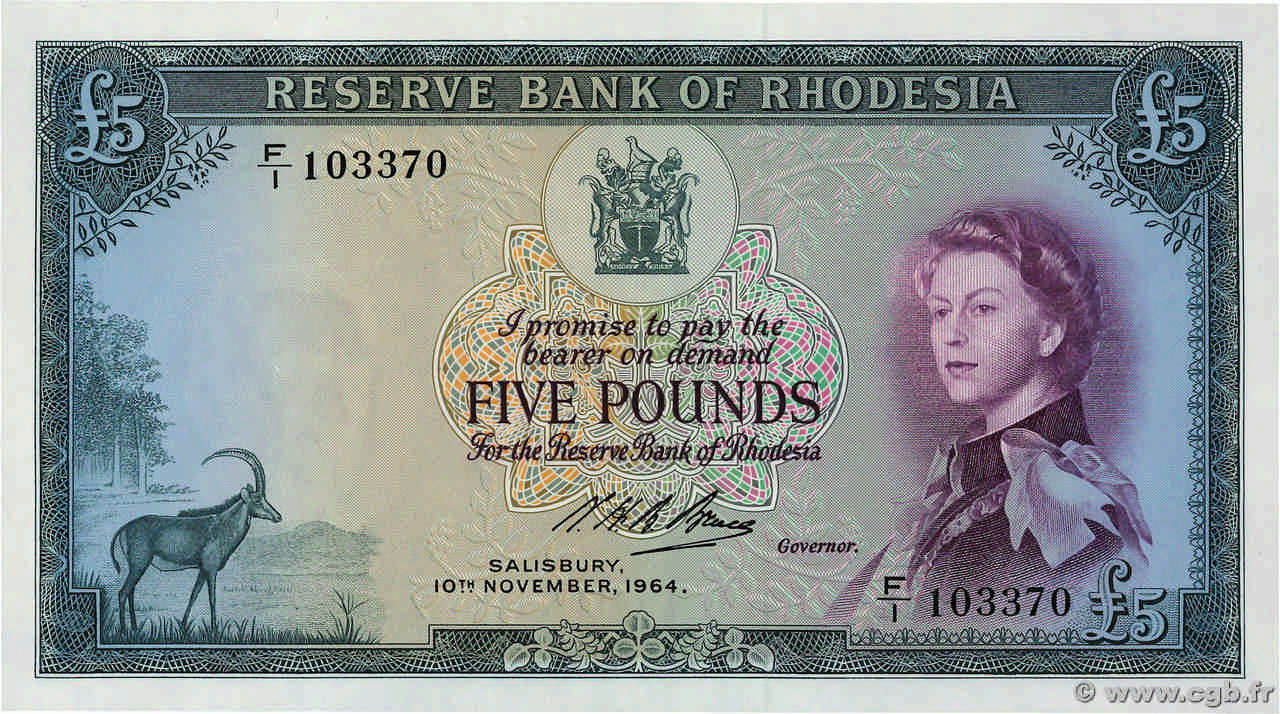 5 Pounds RHODESIA  1964 P.26a FDC