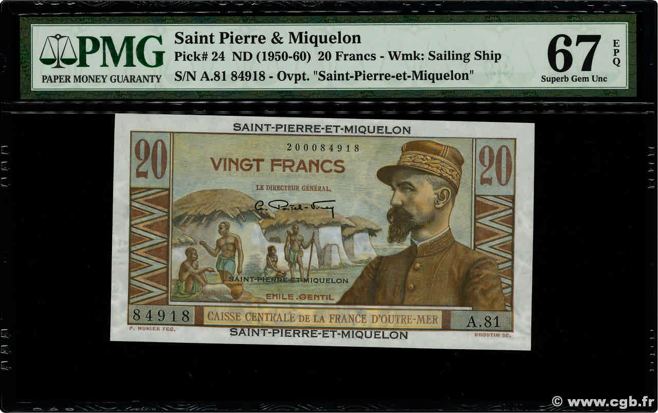 20 Francs Émile Gentil SAINT PIERRE E MIQUELON  1946 P.24 FDC