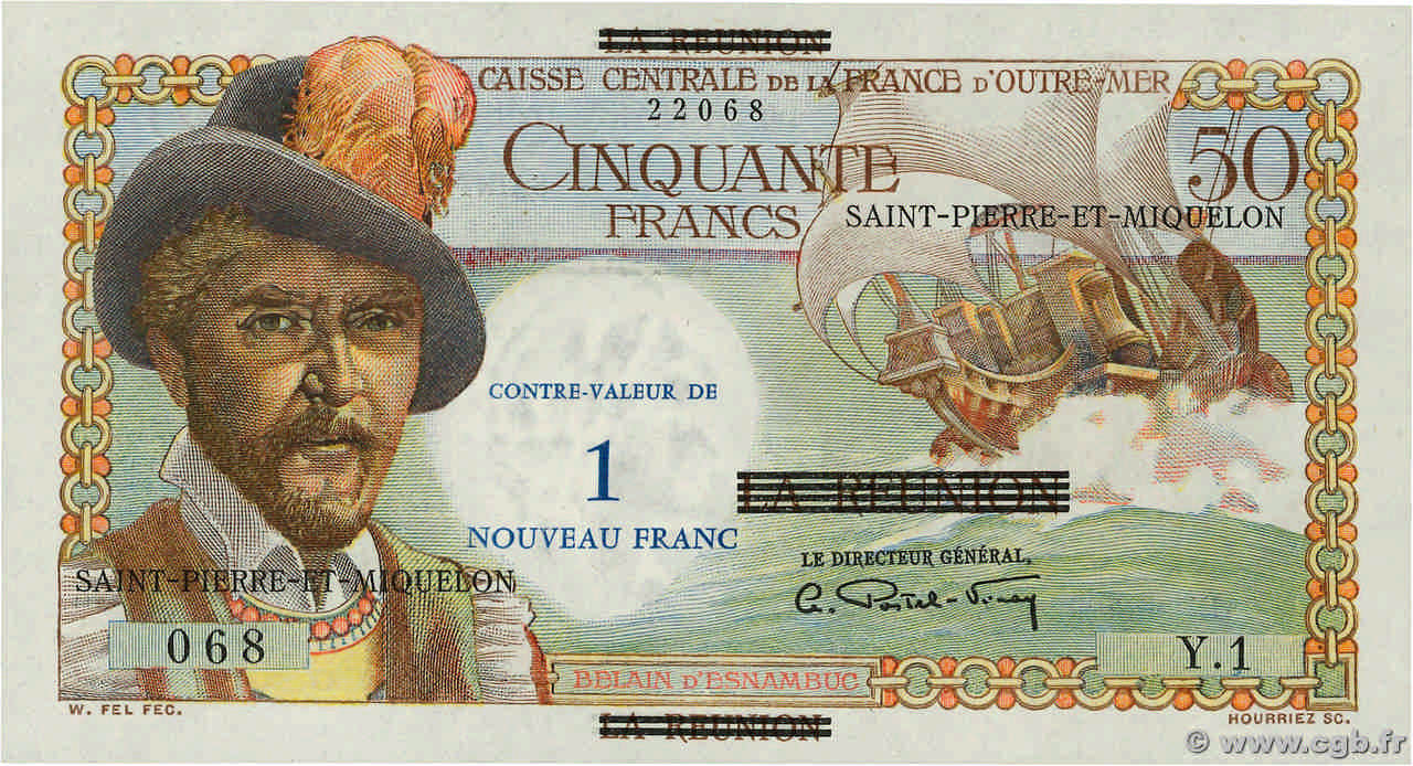 1 NF sur 50 Francs Belain d Esnambuc SAN PEDRO Y MIGUELóN  1960 P.30a SC+
