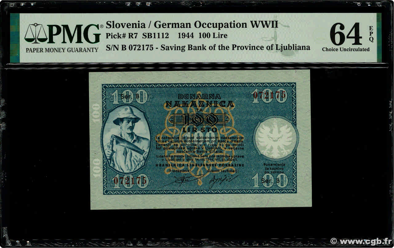 100 et 500 Lire SLOVENIA Ljubljana 1944 P.R07  UNC-