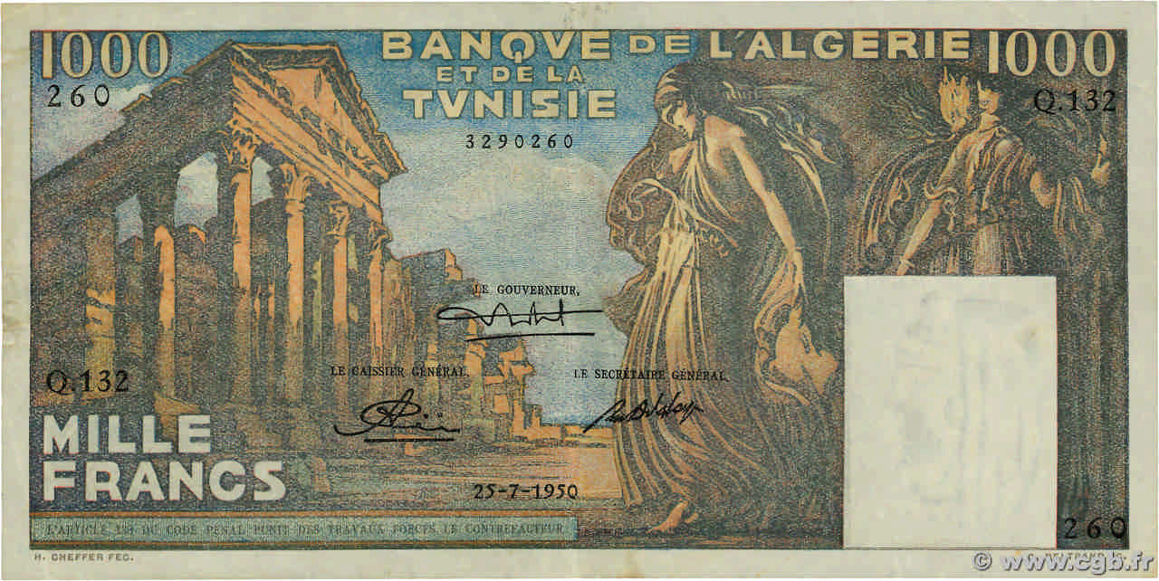 1000 Francs TUNISIA  1950 P.29a BB