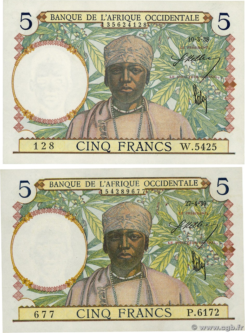 5 Francs Lot AFRIQUE OCCIDENTALE FRANÇAISE (1895-1958)  1938 P.21 pr.NEUF