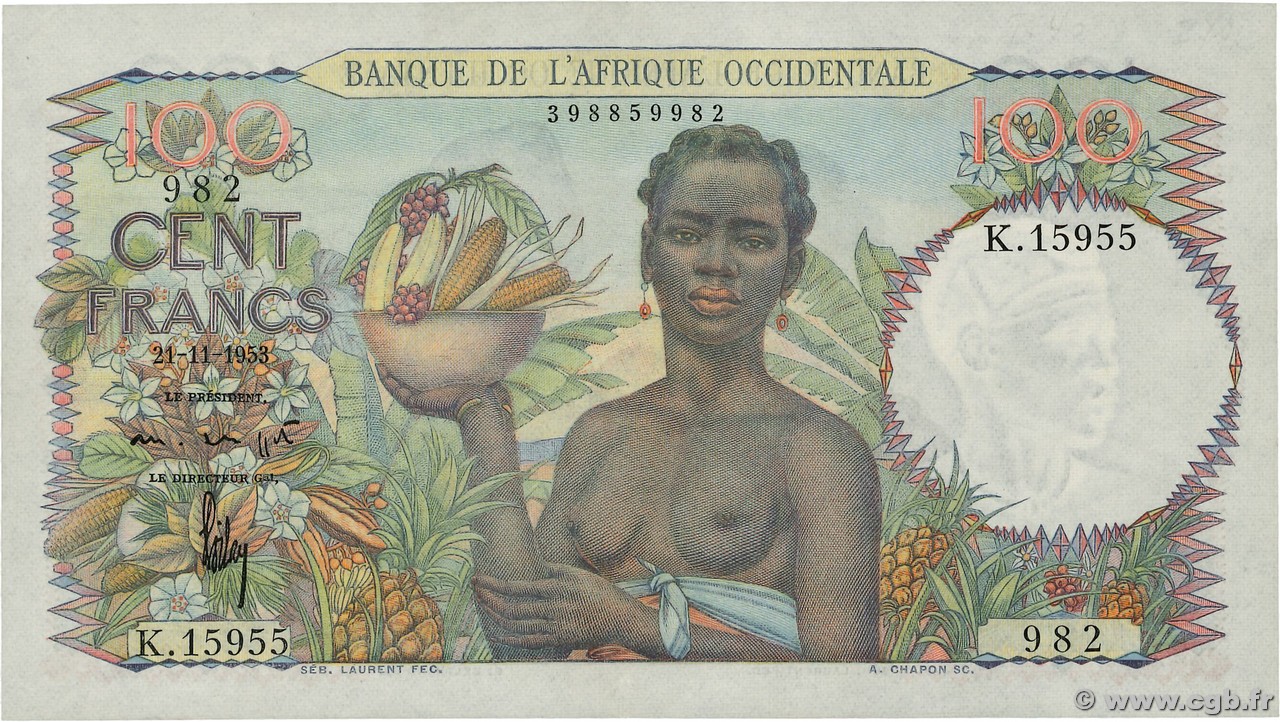 100 Francs  AFRIQUE OCCIDENTALE FRANÇAISE (1895-1958)  1953 P.40 SPL