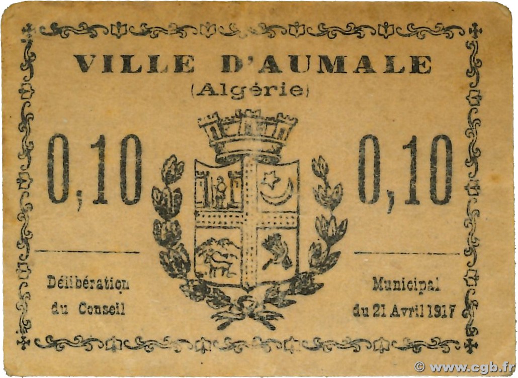 10 Centimes ALGÉRIE Aumale 1917 K.178 TB