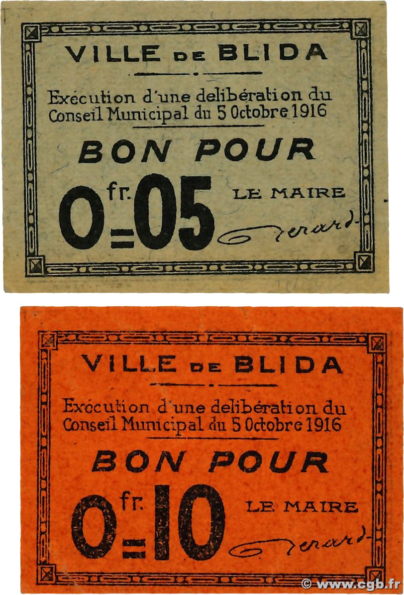 5 et 10 Centimes Lot ALGÉRIE Blida 1916 K.184 et K.185 SUP
