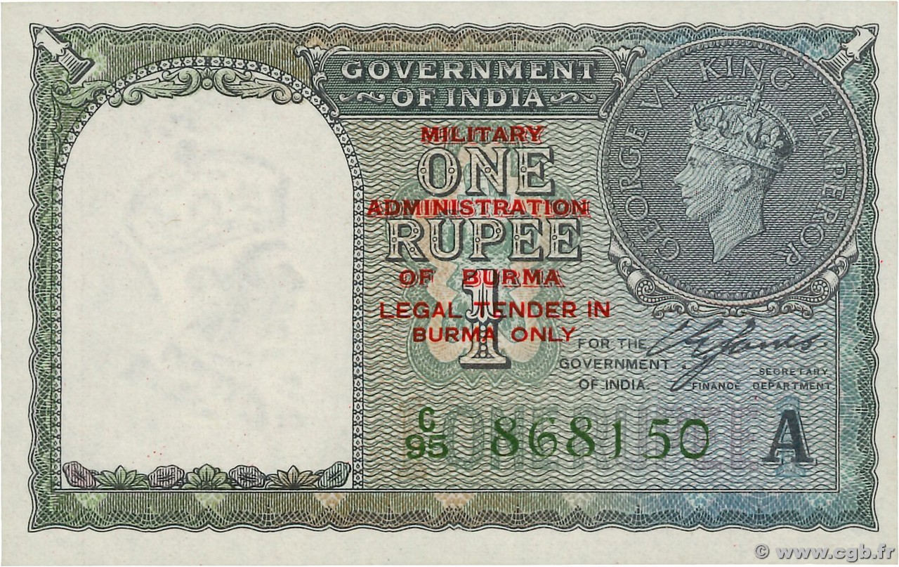 1 Rupee BURMA (VOIR MYANMAR)  1945 P.25b q.FDC