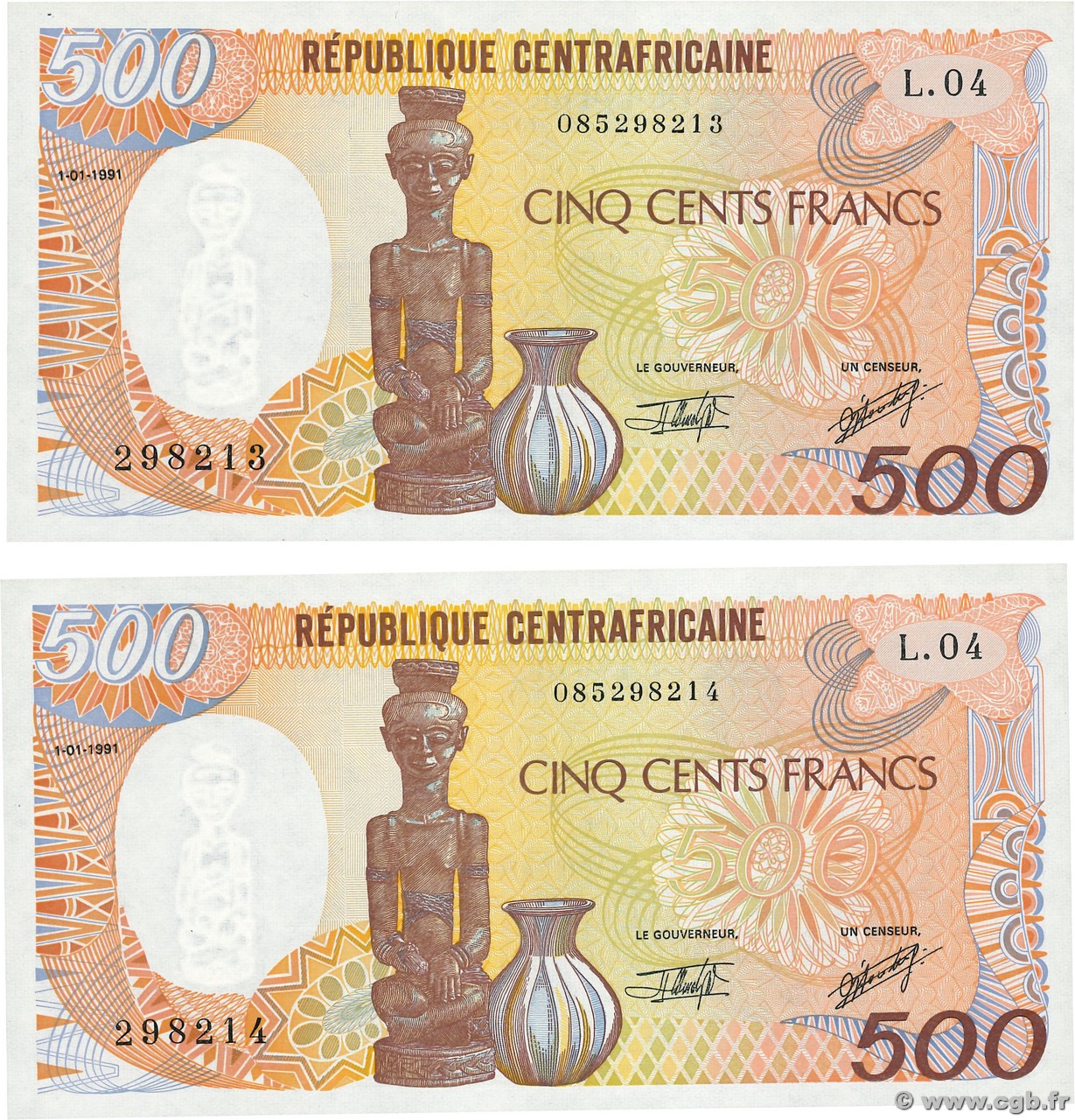 500 Francs Consécutifs CENTRAL AFRICAN REPUBLIC  1991 P.14d UNC