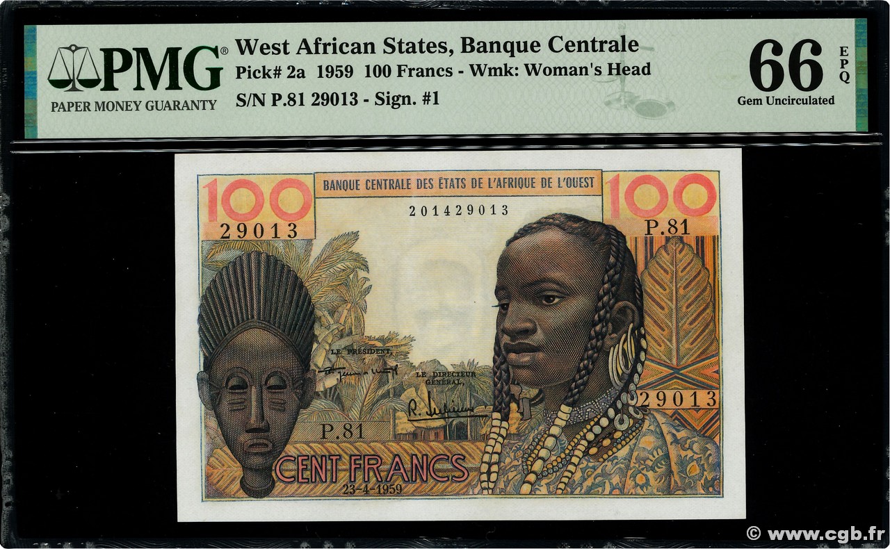 100 Francs ÉTATS DE L AFRIQUE DE L OUEST  1959 P.002a NEUF