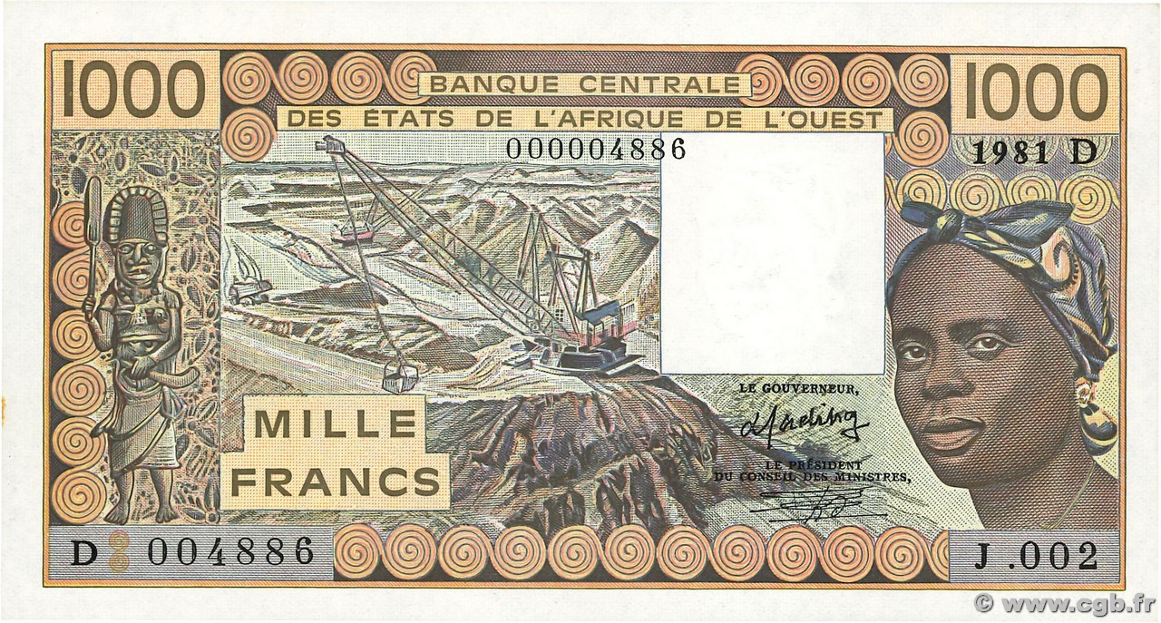 1000 Francs ÉTATS DE L AFRIQUE DE L OUEST  1981 P.406Db pr.NEUF