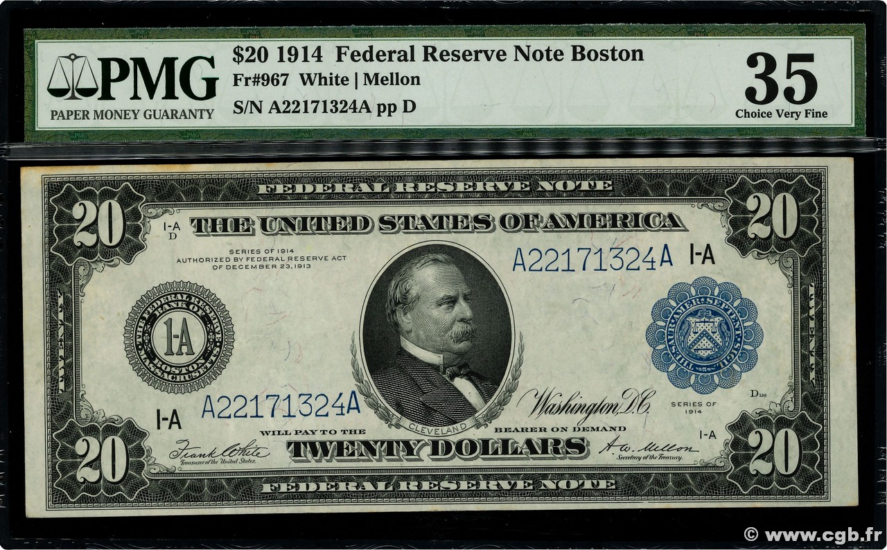 20 Dollars ÉTATS-UNIS D AMÉRIQUE Boston 1914 P.361b TTB+