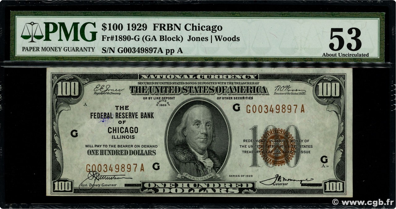 100 Dollars ESTADOS UNIDOS DE AMÉRICA Chicago 1929 P.399 EBC+