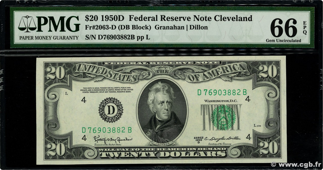 20 Dollars ÉTATS-UNIS D AMÉRIQUE Cleveland 1950 P.440d NEUF