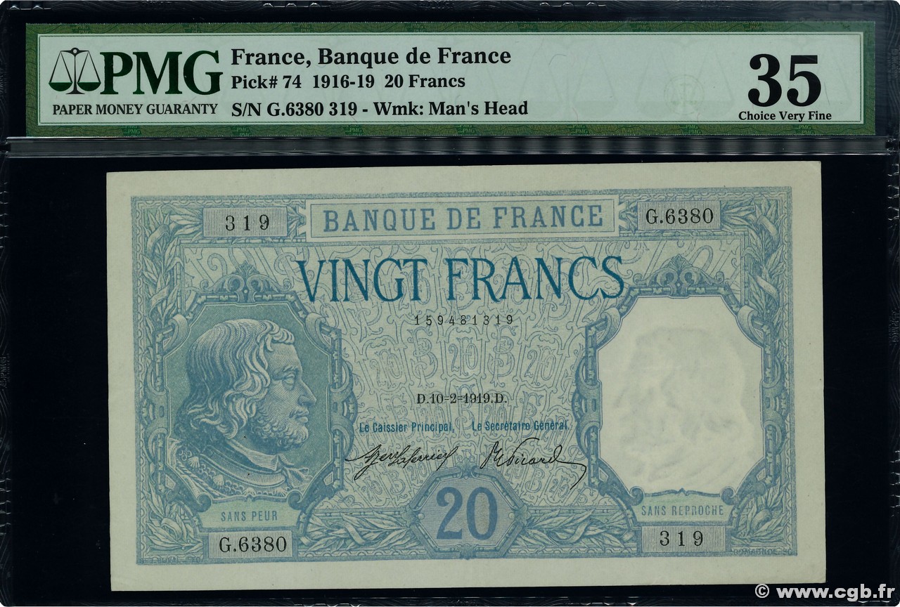 20 Francs BAYARD FRANCE  1919 F.11.04 TTB+