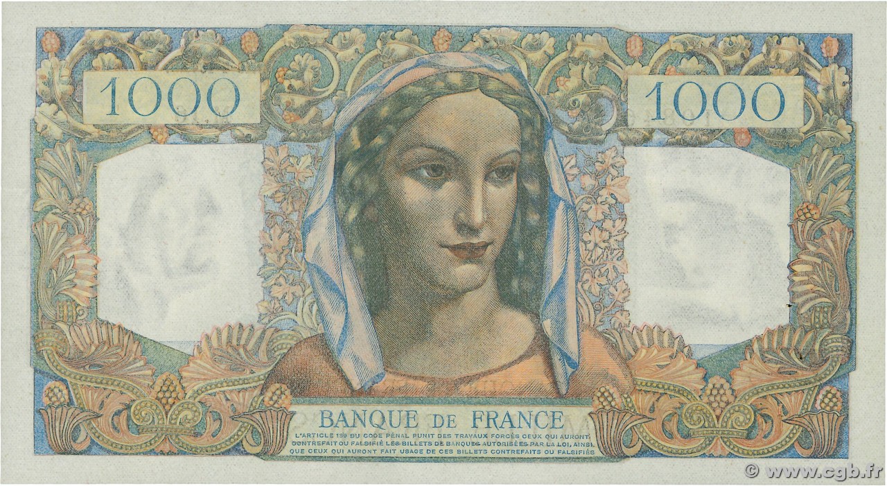 1000 Francs MINERVE ET HERCULE FRANCE 1945 F.41.02 4500180 Banknotes