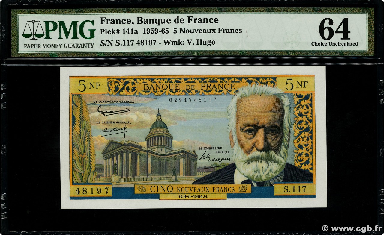 5 Nouveaux Francs VICTOR HUGO FRANCE  1964 F.56.15 pr.NEUF