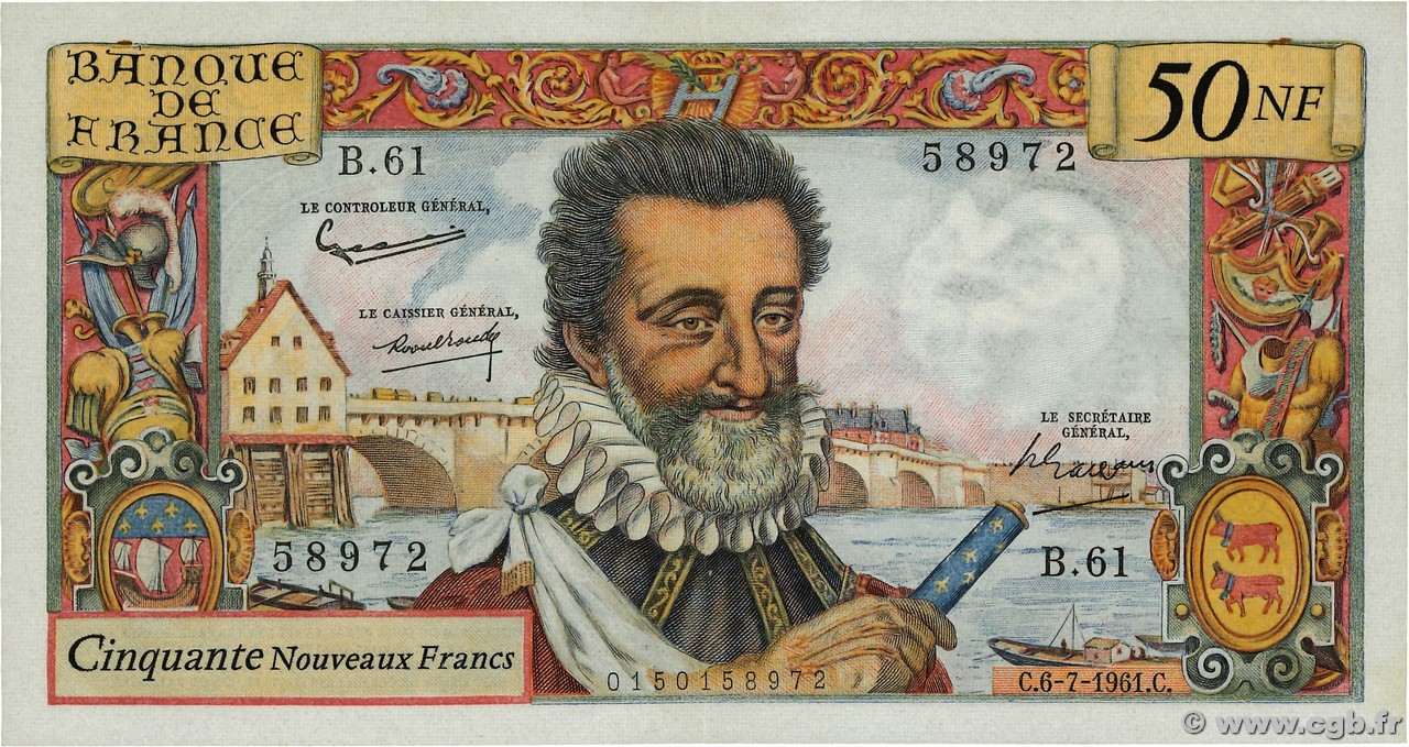 50 Nouveaux Francs HENRI IV FRANCIA  1961 F.58.06 SPL