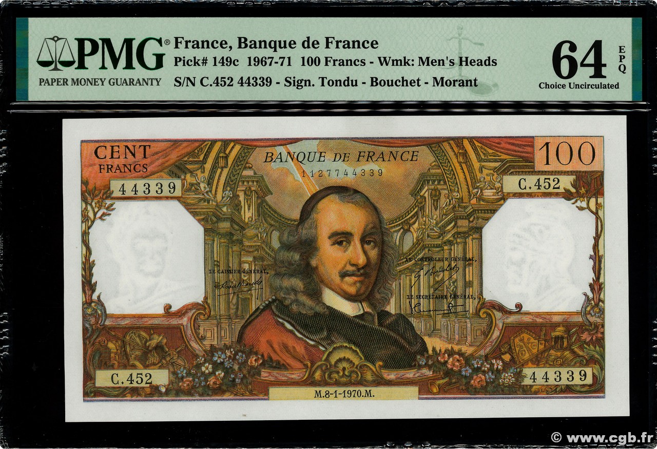 100 Francs CORNEILLE FRANCE  1970 F.65.29 UNC-