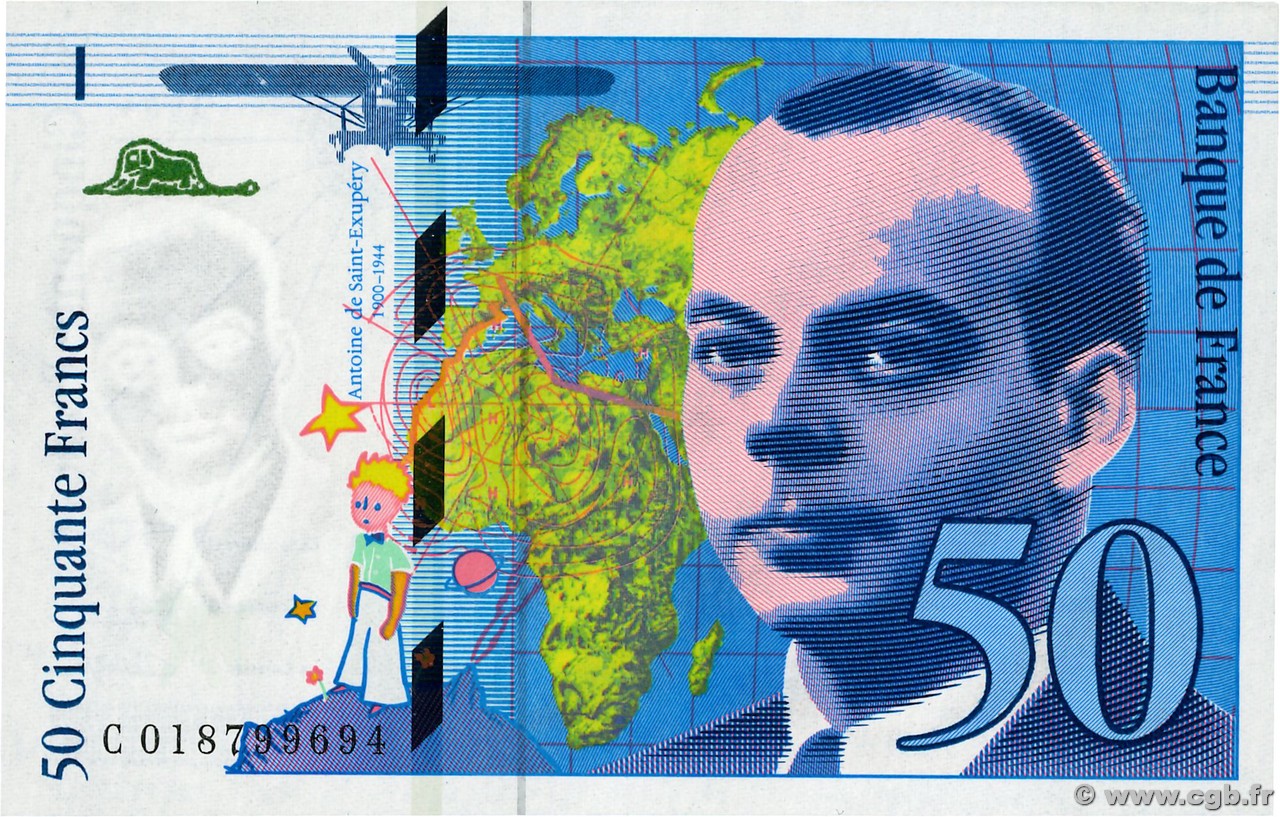 50 Francs SAINT-EXUPÉRY modifié FRANCIA  1994 F.73.01c SC+