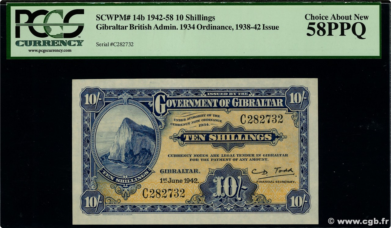 10 Shillings GIBRALTAR  1942 P.14b AU