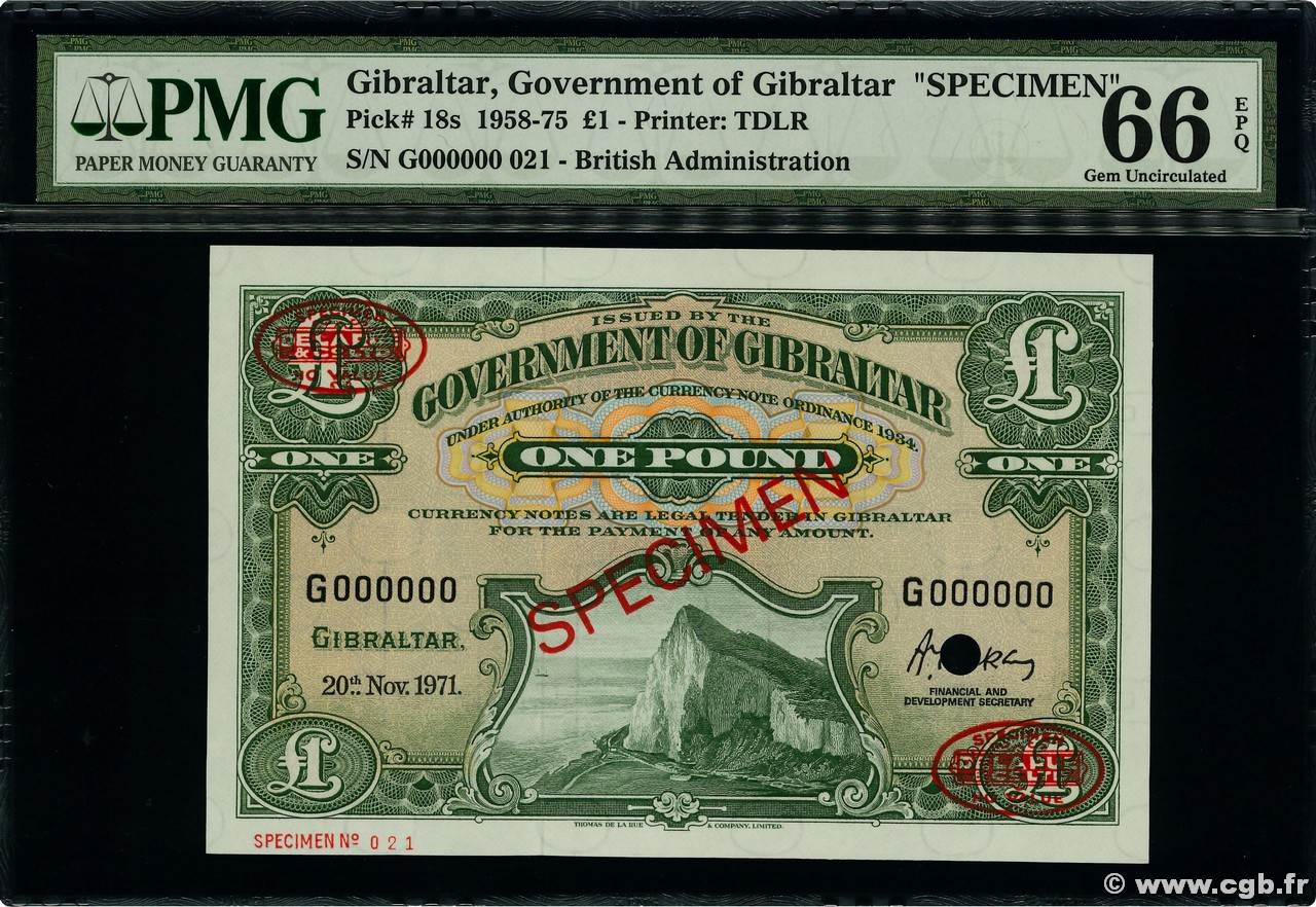 1 Pound Spécimen GIBRALTAR  1971 P.18bs ST