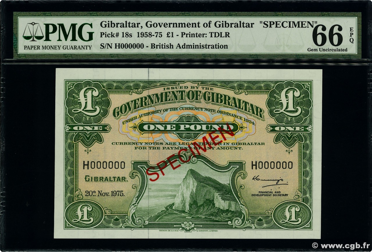1 Pound Spécimen GIBILTERRA  1975 P.18cs FDC