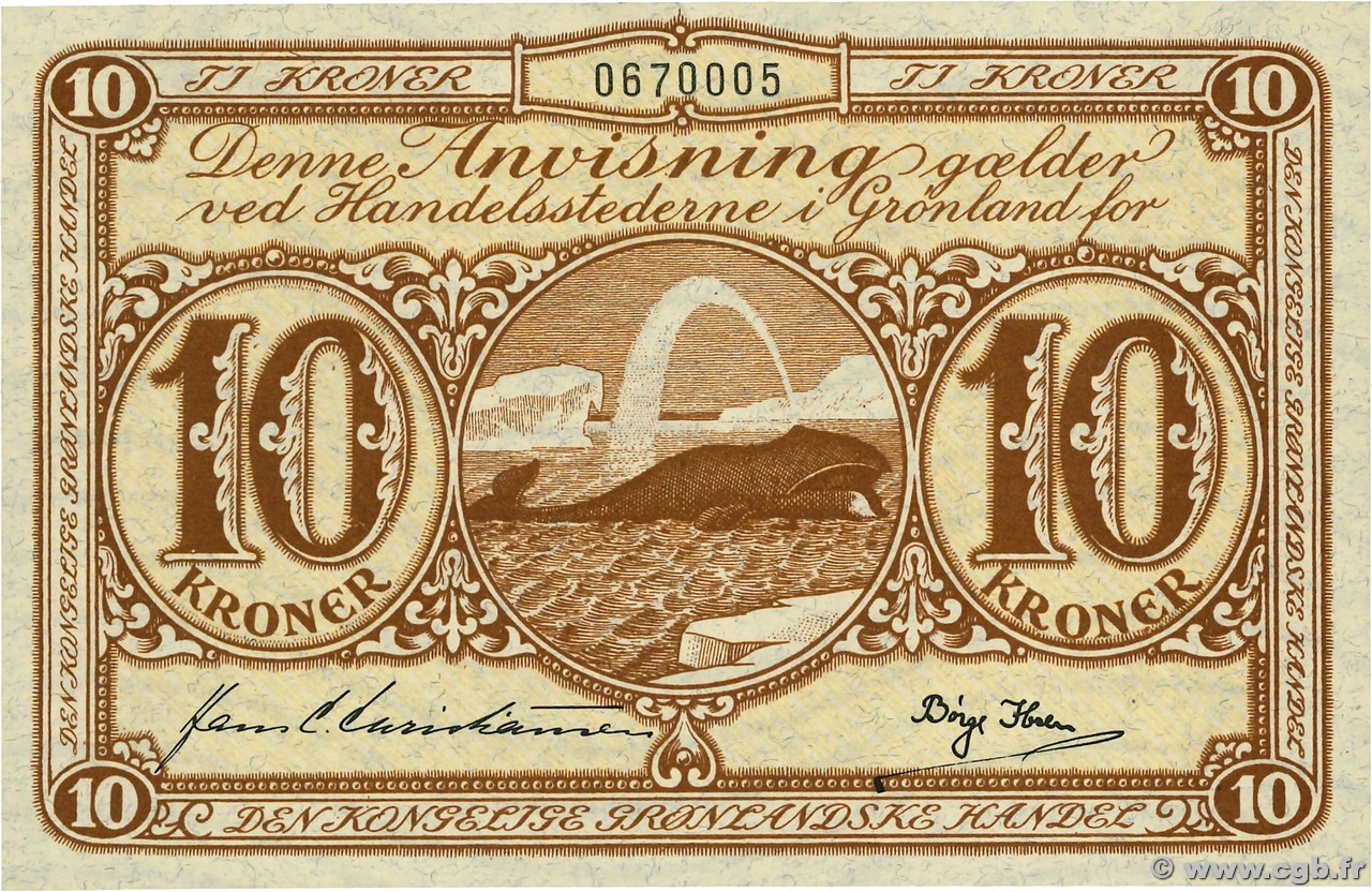 10 Kroner GREENLAND  1953 P.19b UNC