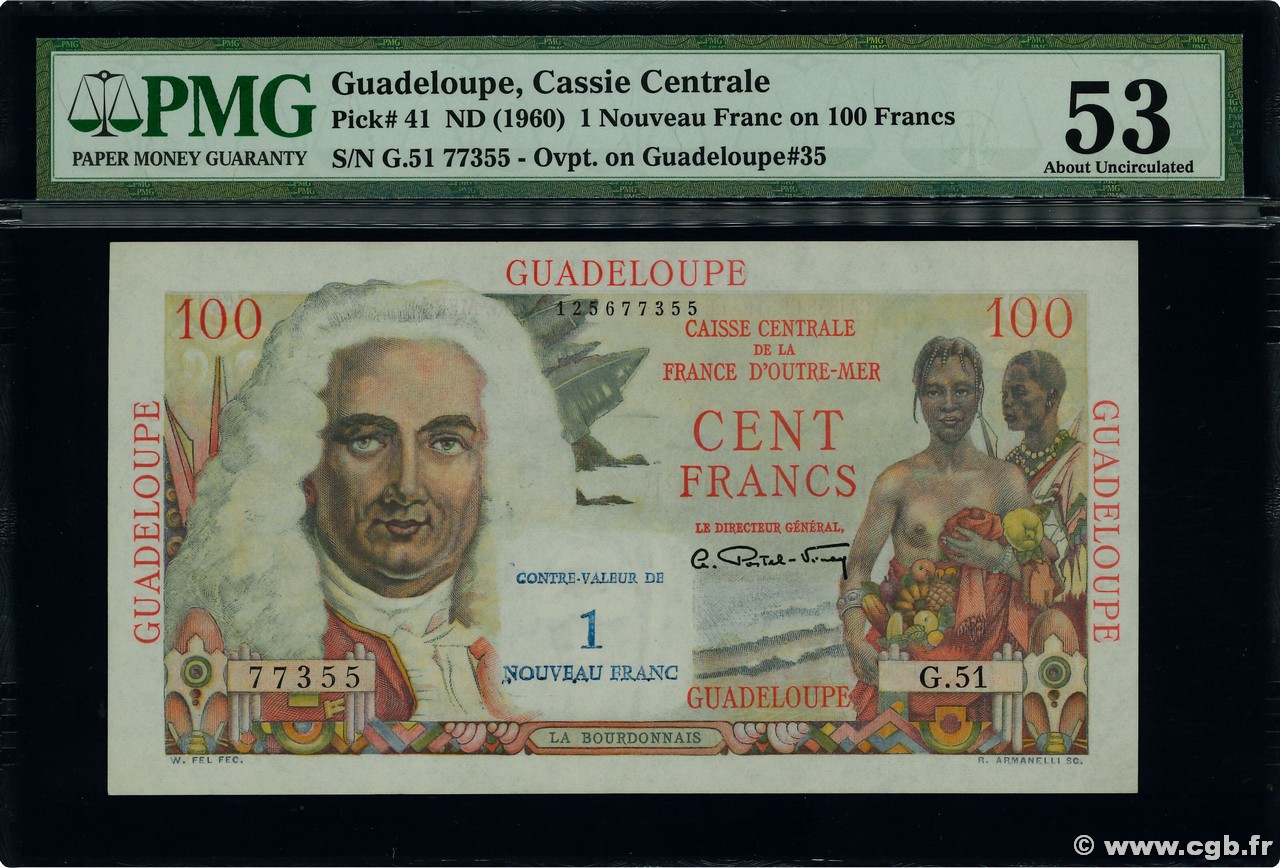 1 NF sur 100 Francs La Bourdonnais GUADELOUPE  1960 P.41 VZ+