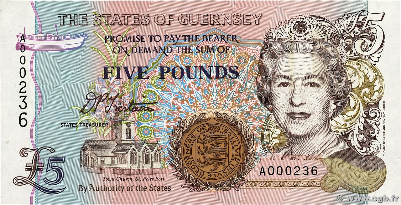 5 Pounds Petit numéro GUERNSEY  1996 P.56a SC+