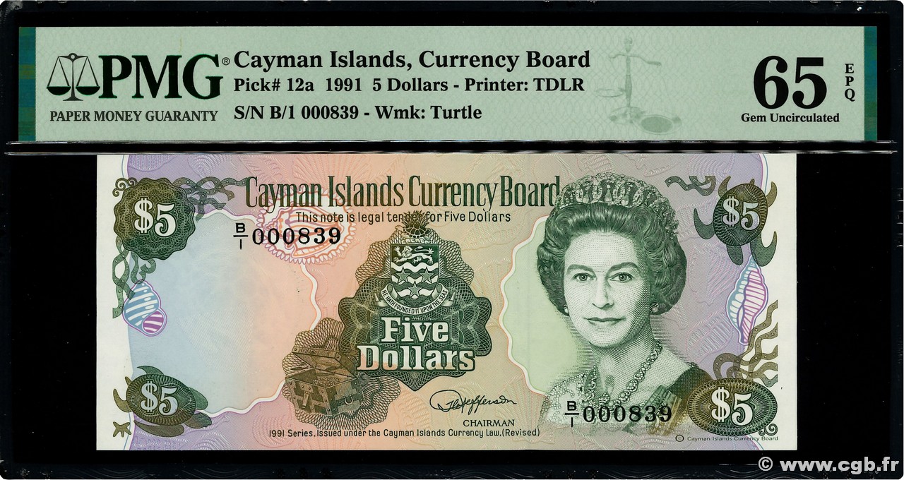 5 Dollars ISOLE CAYMAN  1991 P.12a FDC