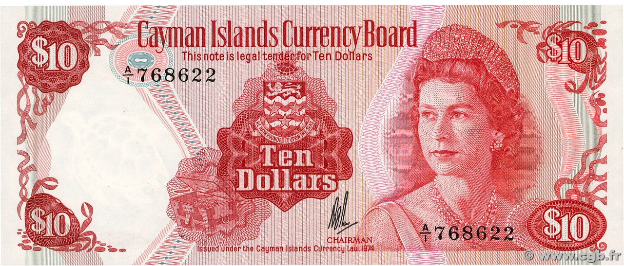 10 Dollars KAIMANINSELN  1974 P.07a fST+