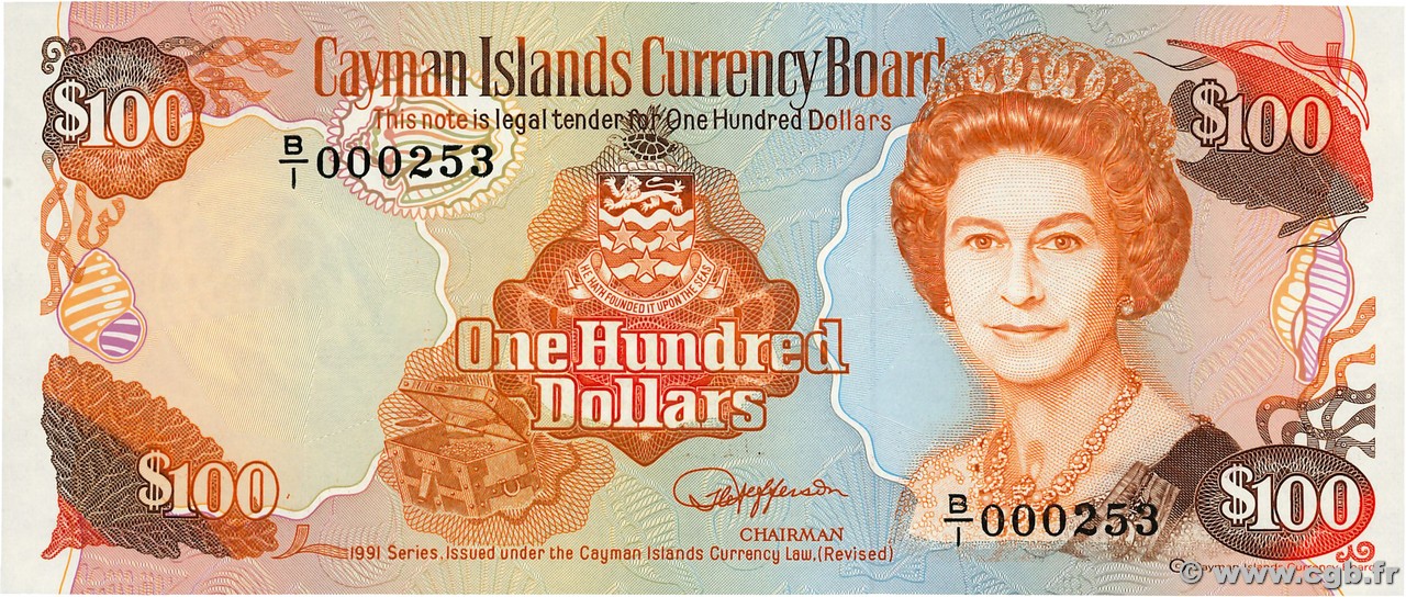 100 Dollars Petit numéro CAYMAN ISLANDS  1991 P.15 AU+