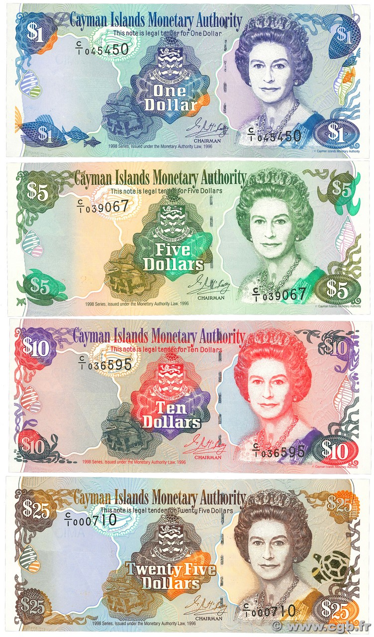 1 au 25 Dollars Lot CAYMAN ISLANDS  1998 P.21 au P.24 UNC-