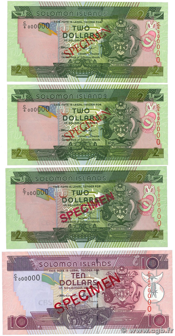 2 et 10 Dollars Lot SOLOMON ISLANDS  2004 P.25s et P.27s UNC-