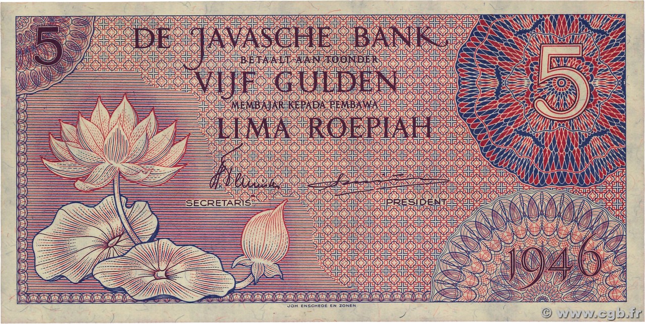 5 Gulden NIEDERLÄNDISCH-INDIEN  1946 P.087 ST