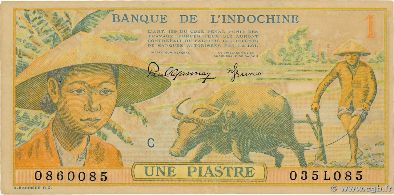 1 Piastre INDOCINA FRANCESE  1942 P.074 SPL