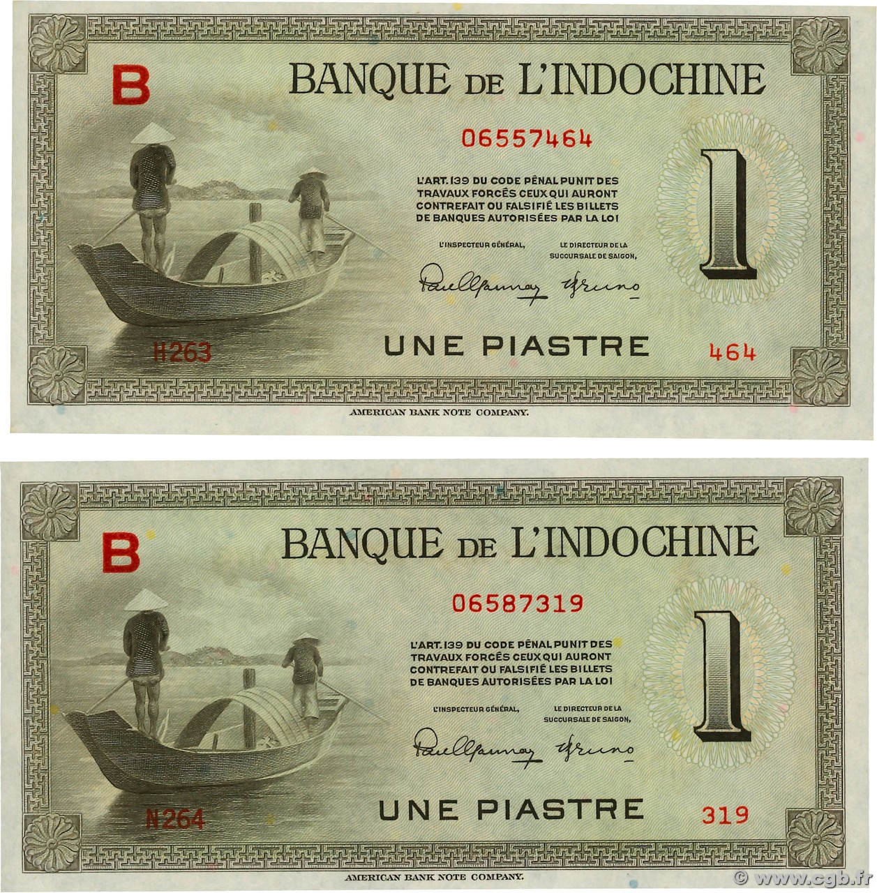 1 Piastre Lot FRENCH INDOCHINA  1945 P.076a UNC