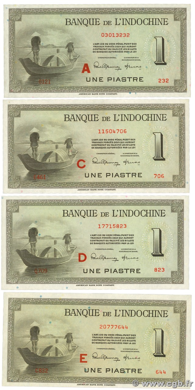 1 Piastre Lot FRENCH INDOCHINA  1951 P.076b UNC-