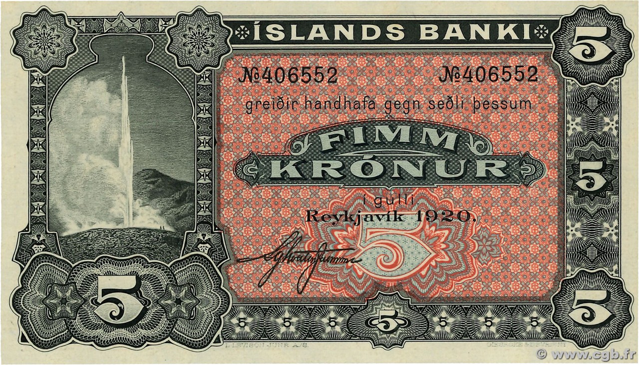 5 Kronur Non émis ISLAND  1920 P.15r ST