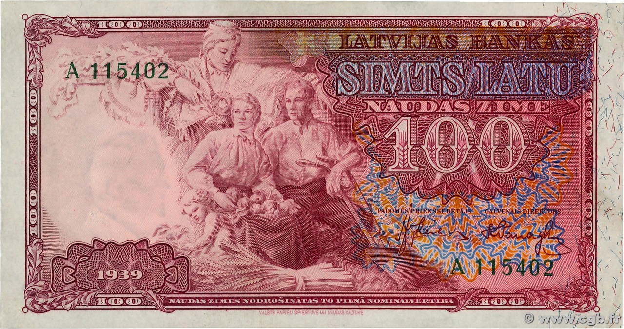 100 Latu LETONIA  1939 P.22a EBC+