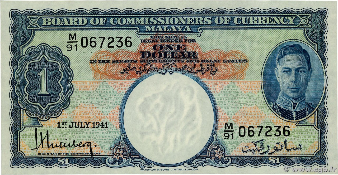 1 Dollar MALAYA  1941 P.11 q.FDC