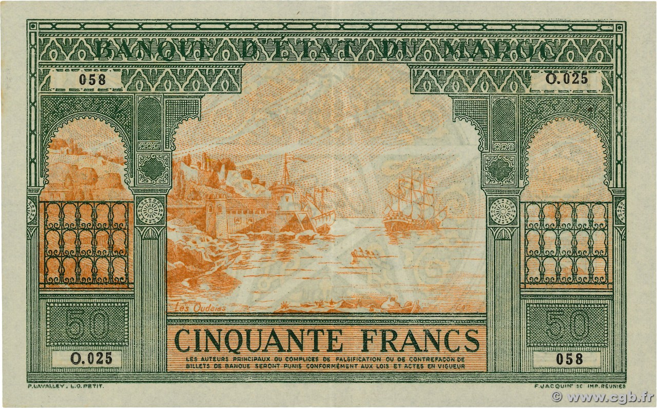 50 Francs MOROCCO  1943 P.40 XF+
