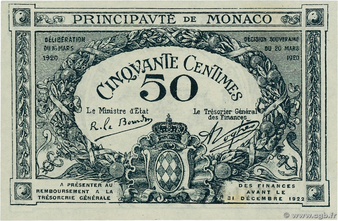 50 Centimes MONACO  1920 P.03a SC+