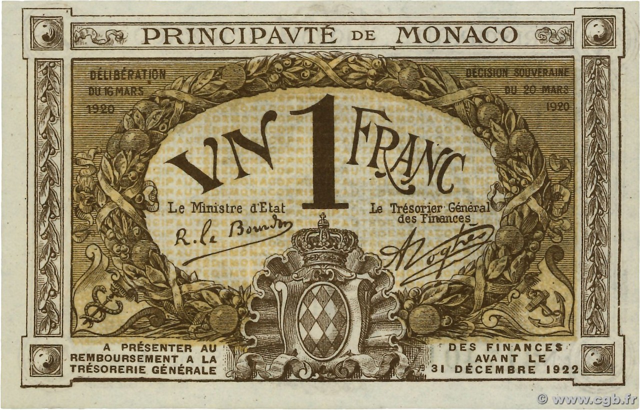 1 Franc MONACO  1920 P.04a fST+