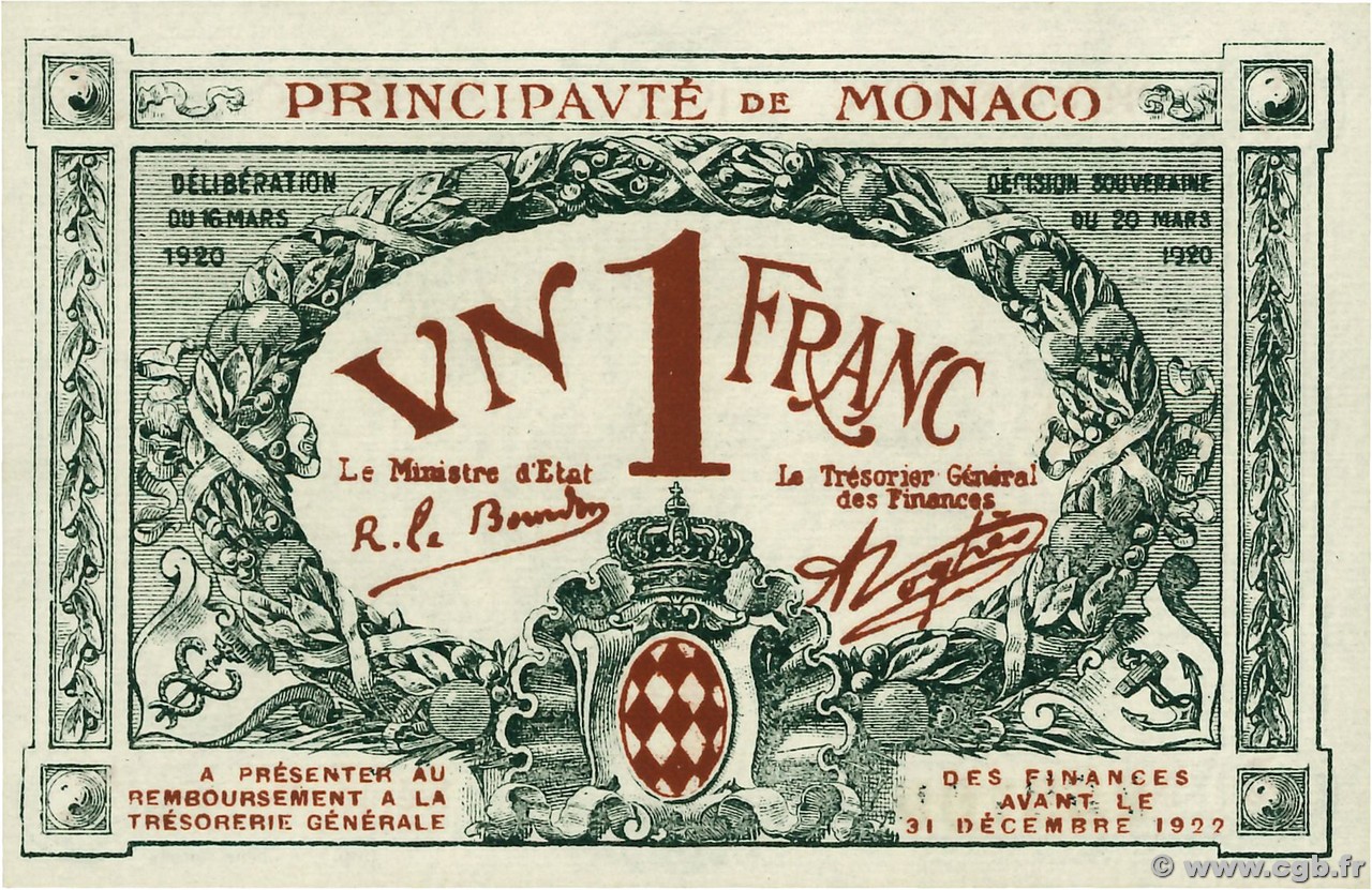1 Franc MONACO  1920 P.05 SC